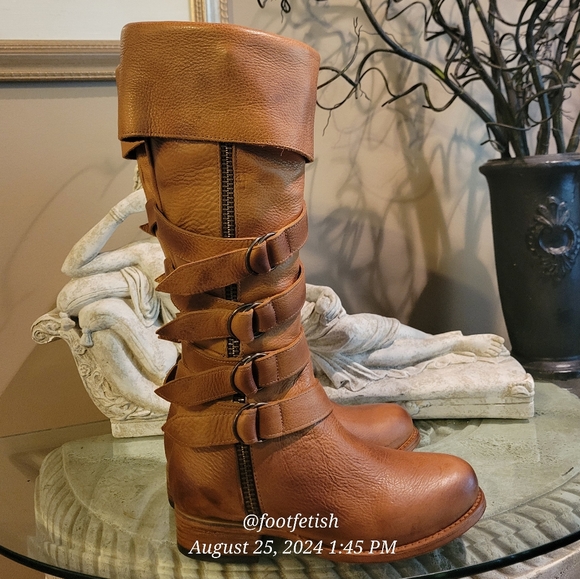 FREEBIRD Risky Boots Wheat Strap Buckle Leather Distressed Handmade Designer #5 - Picture 9 of 17